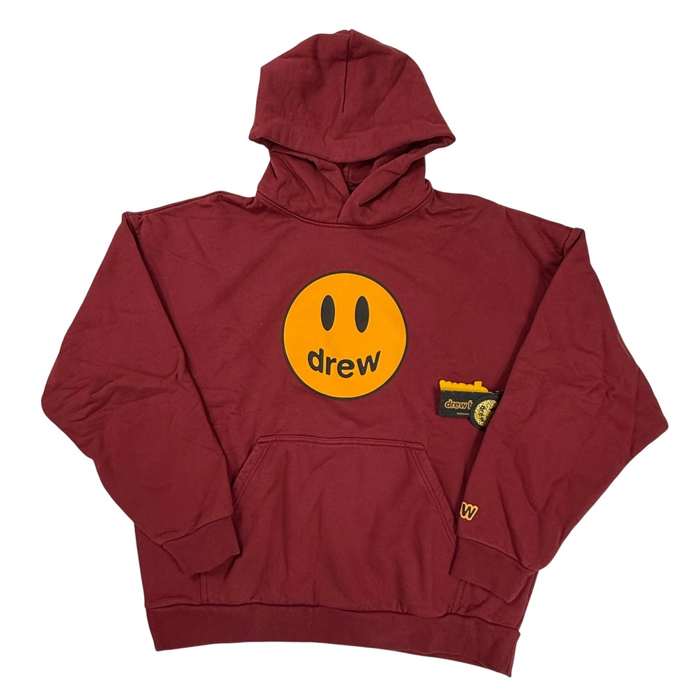 Drew House Mascot Hoodie Burgundy Maroon Yellow Smiley Face Mens Size Medium NEW